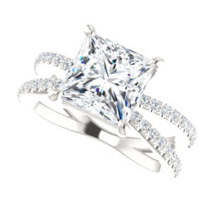 Cubic Zirconia Engagement Ring- The Yasmeen (Customizable Princess Cut Style with Wide X-Split Pavé Band)