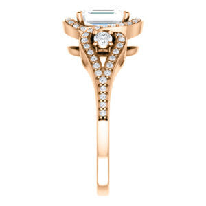 Cubic Zirconia Engagement Ring- The Sofía Anna (Customizable Emerald Cut Design with Dual Round Accents, Twisted Halo and Pavé Split Band)
