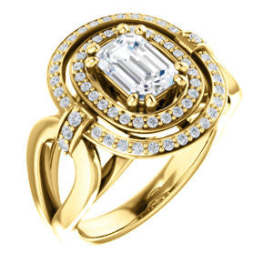 Cubic Zirconia Engagement Ring- The Kandie Lue (Customizable Cathedral-set Emerald Cut with 2x Halo and Prong Accents)