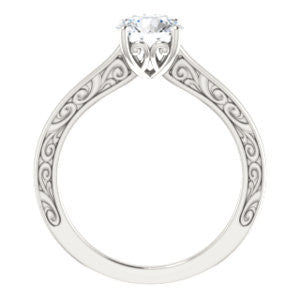 Cubic Zirconia Engagement Ring- The Salome (Customizable Round Cut Solitaire featuring Band Filigree)