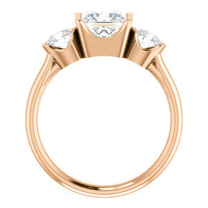 Cubic Zirconia Engagement Ring- The Lula (Customizable 3-stone Bezel Design with Princess Cut Center and Round Cut Accents)