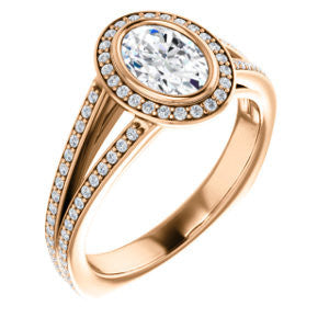 Cubic Zirconia Engagement Ring- The Maritza (Customizable Bezel-Halo Oval Cut Style with Pavé Split Band & Euro Shank)