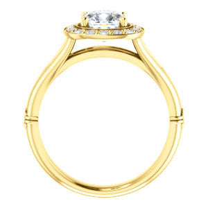 Cubic Zirconia Engagement Ring- The Madison Taylor (Customizable Cushion Cut Halo Design with Split Band and Dual Round Side-Knuckle Accents)