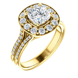 Cubic Zirconia Engagement Ring- The Yasmine (Customizable Cushion Cut Center with Oversized Halo Accents and Split-Pavé Band)