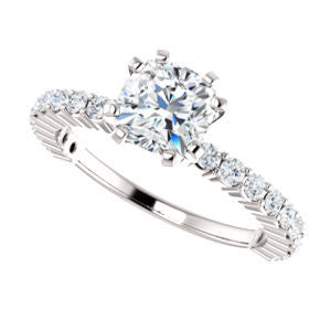 CZ Wedding Set, featuring The Thea engagement ring (Customizable 8-prong Cushion Cut Design with Thin, Stackable Pavé Band)
