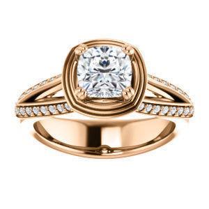Cubic Zirconia Engagement Ring- The Reina (Customizable Ridged-Bevel Surrounded Cushion Cut with 3-sided Split-Pavé Band)