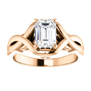Cubic Zirconia Engagement Ring- The Lakshmi (Customizable Cathedral-set Emerald Cut Style with Twisting Split Band & Peekaboo Accents)