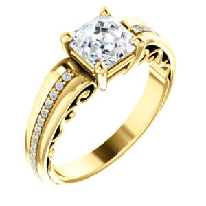 Cubic Zirconia Engagement Ring- The Atia (Customizable Asscher Cut Design with Three-sided Channel Pavé Band)