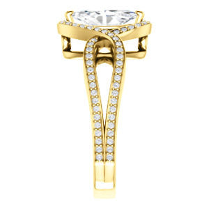 Cubic Zirconia Engagement Ring- The Goldie (Customizable Marquise Cut Center with Twisty Split-Pavé Band and Artisan Halo)