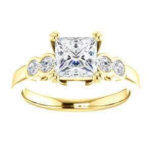 Cubic Zirconia Engagement Ring- The Yucsin (Customizable Princess Cut Five-stone Design with Round Bezel Accents)