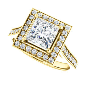 Cubic Zirconia Engagement Ring- The Lorie Ella (Customizable Artisan-Cathedral Princess Cut with Halo and Pavé Accents)