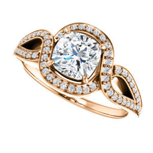 Cubic Zirconia Engagement Ring- The Taylor Ann (Customizable Cushion Cut Center with Twisting Halo & Wide Split-Pavé Band)