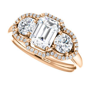 Cubic Zirconia Engagement Ring- The Camila (Customizable Radiant Cut Enhanced 3-stone Design with Halos)