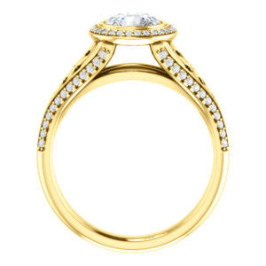 Cubic Zirconia Engagement Ring- The Timothea (Customizable Cathedral-Halo Round Cut Design with Three-sided Wide Pavé Artisan Band)