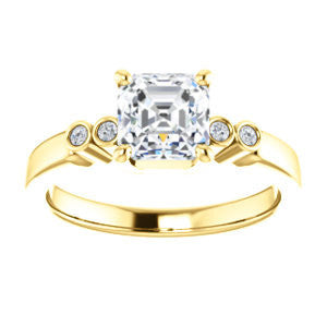 CZ Wedding Set, featuring The Luzella engagement ring (Customizable 5-stone Design with Asscher Cut Center and Round Bezel Accents)