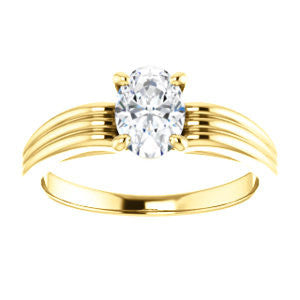 Cubic Zirconia Engagement Ring- The Therese (Customizable Oval Cut Solitaire with Column Motif Double-Grooved-Band)