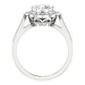 Cubic Zirconia Engagement Ring- The Faida (Customizable Cathedral-set Round Cut Design with Halo and Milgrained Pavé Band)