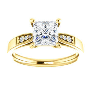 Cubic Zirconia Engagement Ring- The Ruth (Customizable 7-stone Princess Cut Style with Vintage Filigree)