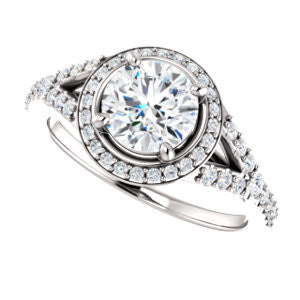 Cubic Zirconia Engagement Ring- The Mayte (Customizable Halo-Style Round Cut Design with Split-Pavé Band)