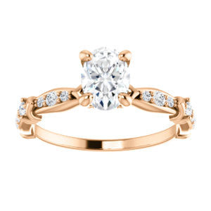 Cubic Zirconia Engagement Ring- The Willow (Customizable Oval Cut Artisan Design with 3 Kinds of Round Cut Accents)
