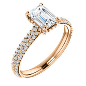 Cubic Zirconia Engagement Ring- The Fatima (Customizable Emerald Cut Center with Triple Pavé Band)