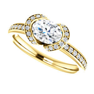 Cubic Zirconia Engagement Ring- The Victoria (Customizable Bezel-set Oval Cut Semi-Halo Design with Prong Accents)