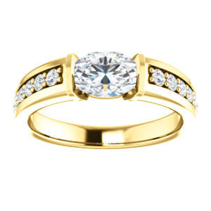 Cubic Zirconia Engagement Ring- The Rosemary (Customizable Oval Cut Tension Bar Set with Wide Channel/Prong Band)