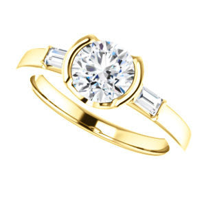 Cubic Zirconia Engagement Ring- The Stephanie (Customizable Bezel-set Round Cut 3-stone with Baguette Accents)