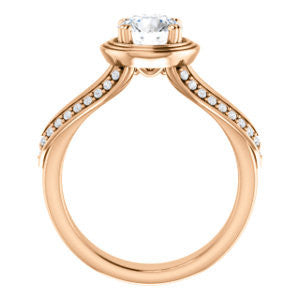 Cubic Zirconia Engagement Ring- The Reina (Customizable Ridged-Bevel Surrounded Round Cut with 3-sided Split-Pavé Band)