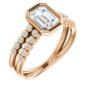 Cubic Zirconia Engagement Ring- The Rafaella (Customizable Bezel-set Emerald Cut Design with Round Bezel Accented Split Band)