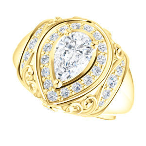 Cubic Zirconia Engagement Ring- The Mariah (Pear Center Halo-Style Lattice with Accented Step-Setting)