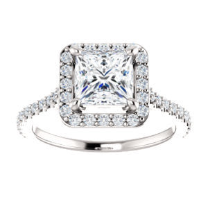 Cubic Zirconia Engagement Ring- The Bailey (Customizable Cathedral-set Princess Cut Design with Halo, Thin Pavé Band and Floating Peekaboo)