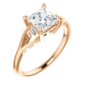 Cubic Zirconia Engagement Ring- The Willie Jo (Customizable 3-stone Princess Cut Design with Small Round Cut Accents and Decorative Cathedral Trellis)