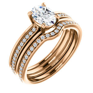 CZ Wedding Set, featuring The Rikki engagement ring (Customizable Oval Cut Design with Double-Grooved Pavé Band)