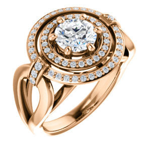 Cubic Zirconia Engagement Ring- The Kandie Lue (Customizable Cathedral-set Round Cut with 2x Halo and Prong Accents)