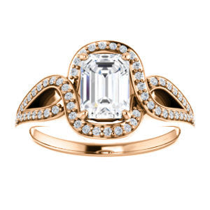 Cubic Zirconia Engagement Ring- The Taylor Ann (Customizable Emerald Cut Center with Twisting Halo & Wide Split-Pavé Band)
