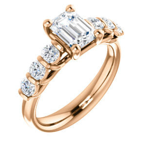 Cubic Zirconia Engagement Ring- The Adamari (Customizable 7-stone Emerald Cut Style with Round Bar-set Accents)
