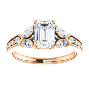 Cubic Zirconia Engagement Ring- The Rosalyn (Customizable Radiant Cut with Marquise Accent Butterflies and Round Channel)