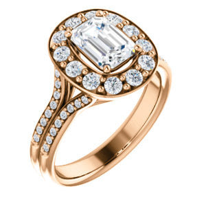 Cubic Zirconia Engagement Ring- The Yasmine (Customizable Emerald Cut Center with Oversized Halo Accents and Split-Pavé Band)