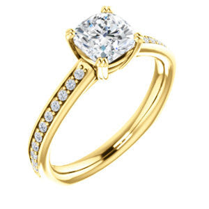 Cubic Zirconia Engagement Ring- The Myrtle (Customizable Cushion Cut Design with Round-Accented Band & Euro Shank)