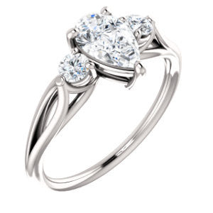 Cubic Zirconia Engagement Ring- The Mahlia (Customizable 3-stone Design with Pear Cut Center, Round Accents and Split Band)