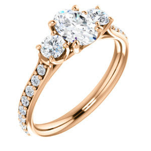 Cubic Zirconia Engagement Ring- The Janni (Customizable Enhanced 3-stone Oval Cut Design with Round Accents)