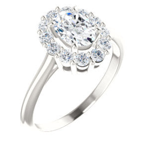 Cubic Zirconia Engagement Ring- The Taelynn (Customizable Oval Cut Style with Cluster Halo and Thin Band)