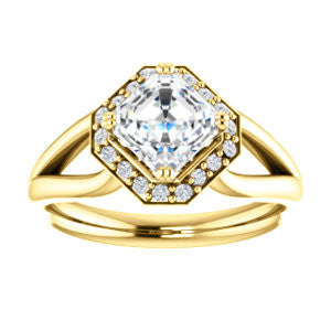 Cubic Zirconia Engagement Ring- The Nancy Avila (Customizable Halo-Accented Asscher Cut Design with Wide Split-Band)