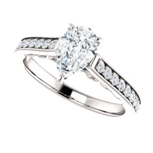 Cubic Zirconia Engagement Ring- The Jamiyah (Customizable Pear Cut Design with Decorative Trellis Engraving and Pavé Band)