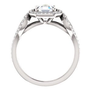 Cubic Zirconia Engagement Ring- The Roya (Customizable Cathedral-Halo Asscher Cut Design with Wide Ribbon-inspired Split-Pavé Band)