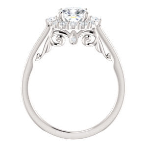 Cubic Zirconia Engagement Ring- The Oceane (Customizable Cushion Cut Design with Raised Decorative-Peekaboo Trellis, Halo and Thin Pavé Band)