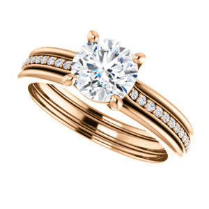 CZ Wedding Set, featuring The Rikki engagement ring (Customizable Round Cut Design with Double-Grooved Pavé Band)