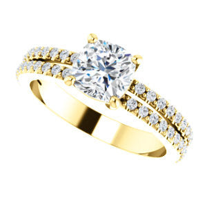 Cubic Zirconia Engagement Ring- The Kathryn  (Customizable Cushion with Split Band & Round Pave Accents)