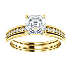 Cubic Zirconia Engagement Ring- The Rikki (Customizable Asscher Cut Design with Double-Grooved Pavé Band)